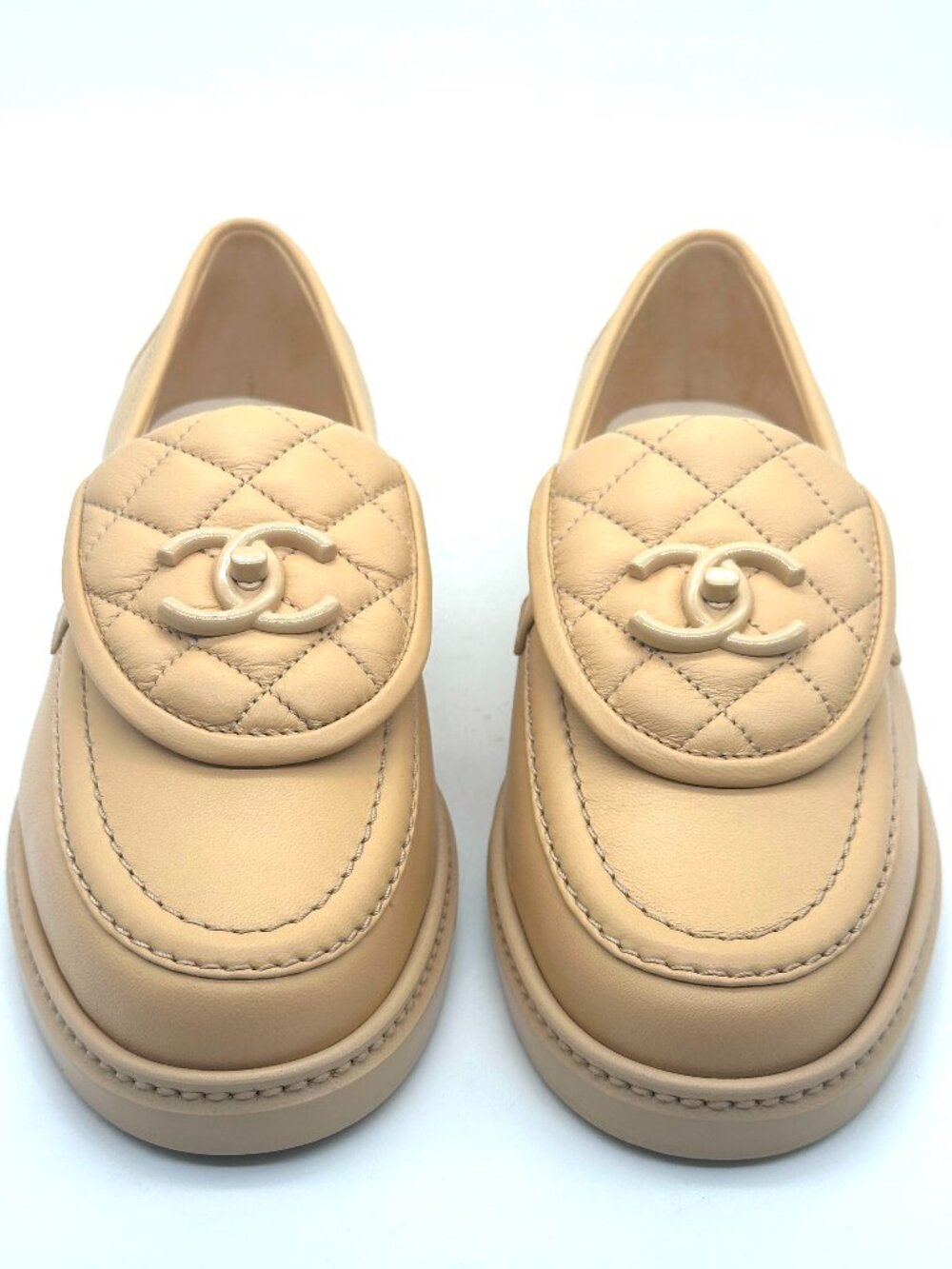 CHANEL 24C Leather Quilted Tab Turn Lock Turnlock CC Loafer Moccasin Flat Shoes - Picture 5 of 13
